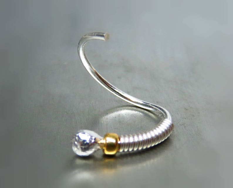 Helix Hoop Earring Cartilage Jewelry Silver Nose Ring with Gold Bead Nose Hoop