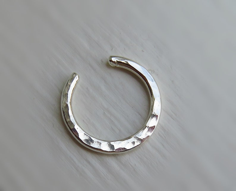 FAKE SEPTUM RING Hammered Silver Clip on septum ring