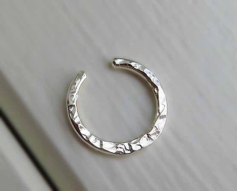 FAKE SEPTUM RING Hammered Silver Clip on septum ring