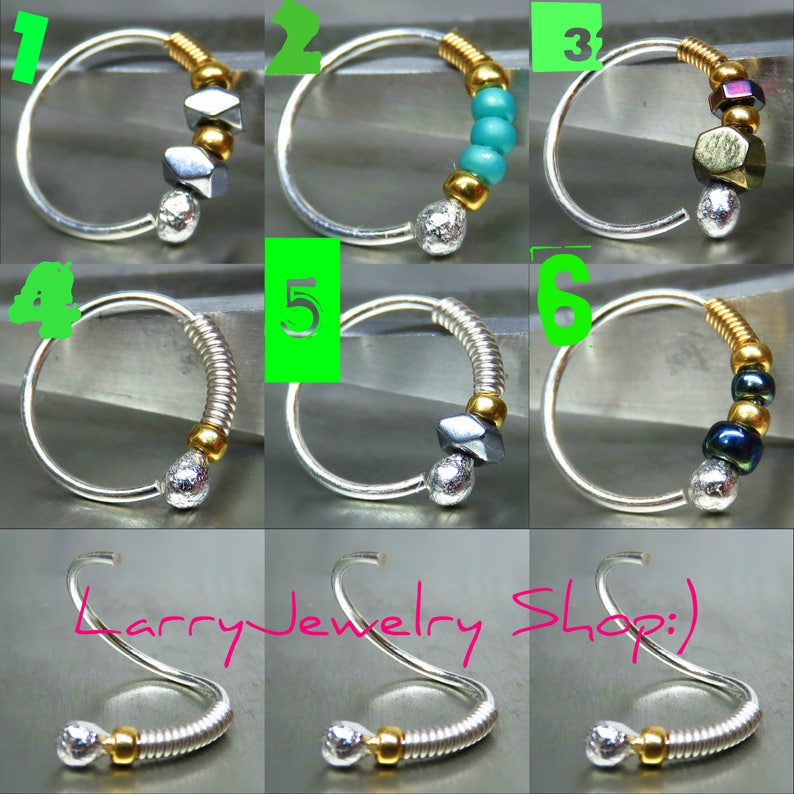 Helix Hoop Earring Cartilage Jewelry Silver Nose Ring with Gold Bead Nose Hoop