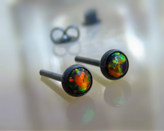 black opal stud earrings
