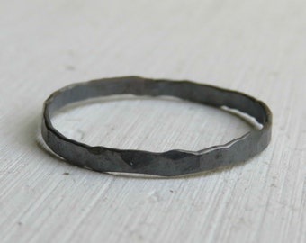 Sterling Silver Hammered Ring - Oxidized silver ring - Sterling Silver Stack Ring - silver ring band - Textured Silver Rings