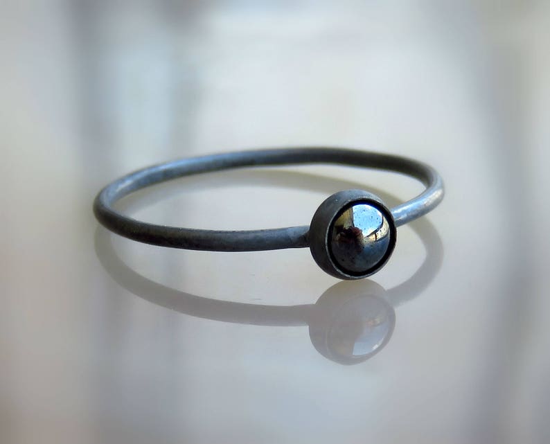 Black Hematite Ring / Black Stone Ring / Oxidized Silver Ring / Black Hematite Jewelry 