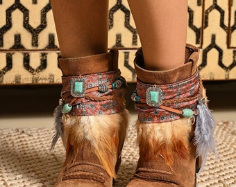 Laarsovertrekken / Laarsaccessoires / Laarzen versieren Etnische laarsovertrek Coachella, boho-stijl / Boho Boot Cuffs
