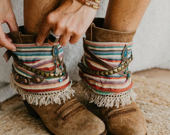 Boho Kilim Boot Covers for Women | Western Boot Cuffs with Ethnic Fringe | Handmade Festival Boot Accessories | Cowgirl Boots