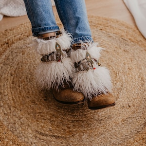 Copristivali in pelliccia sintetica Boho – Copristivali con frange alla moda per stivali alla caviglia e alti, accessori perfetti per uno stile chic