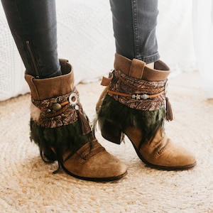 Festival Ankle Boot Cuffs With Tassels | Boho Ankle Booties Decor | Western High Knee Boot Covers | Suede Leather Boot Ankle Bracelet