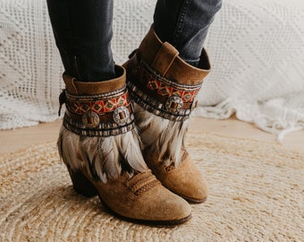 Western Leder Boot Covers, Boho Charms Boot Cuffs, stilvolle Boot Akzente, trendige Ankle Boot Wraps, Cowgirl Mode, Festival Beinwärmer