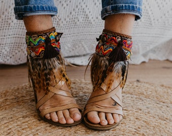 FEATHER SANDALS, ANKLE Cuffs, Bohemian Sandals, Fashionable Boho Feathered Footwear Accessories - Gift For The Free-Spirited Fashionistas