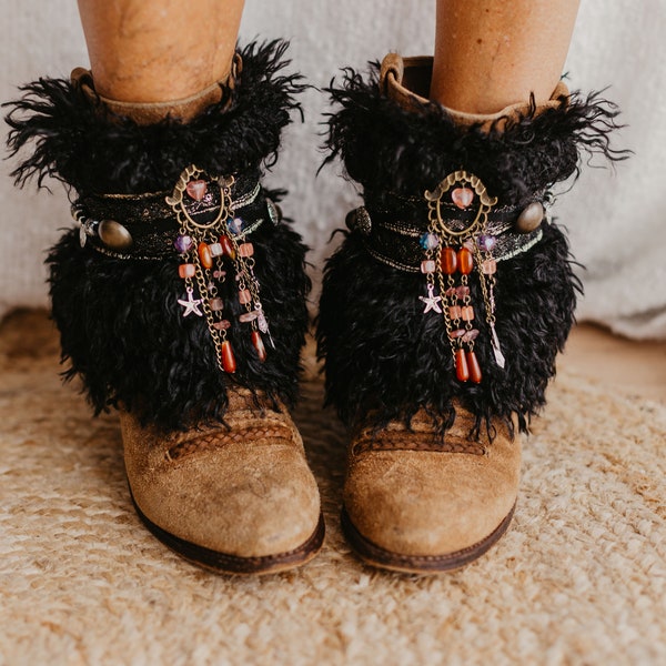 Native Dreamcatcher Beaded Feather Boot Covers, Handcrafted Ethnic Footwear, Unique Artisanal Boho Shoes, Tribal Festival Fashion, Boot Cuff