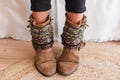 Boho Cowgirl Boot Covers | Brown Vegan Suede with Gold Silver Copper Beads and Coin Trim | Western Festival Boot Accessories product logo
