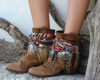 Decorative Boot Covers, Western Style Boot Ankle Wraps, Multicolor Printed Scarf Ethnic Boot Accessories, Tribal Boot Cuffs for Women