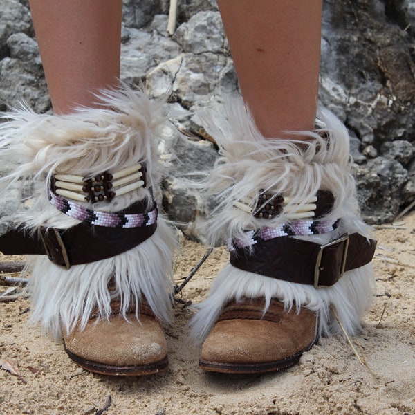 Western Boot Covers, Native American Boot Wrap with Leather Belt, Hippie Ankle Bracelet, Boot Covers, Boho Boot Cuffs