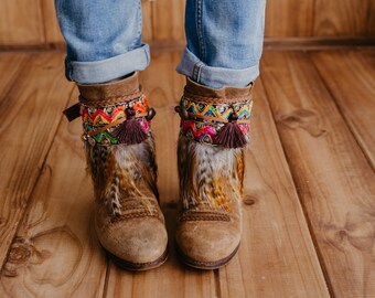 Boho Stivali Con Piume Polsino Per Stivaletti Boho Con Ciniglia E
