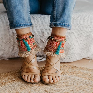 Boho Sandal Ankle Belts, Wrap Around Ankle Cuffs, Bohemian Sandals, Fashionable Boho Footwear Accessory, Gift for Free Spirited Fashionista