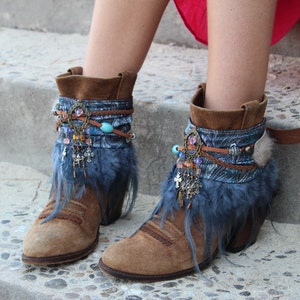 Cultural Ankle Cuff Boot Covers, Native Boot Cuffs, Ethnic-Inspired Ankle Wraps, Bohemian Leg Warmers, Tribal Pattern Boot Jewelry Bling