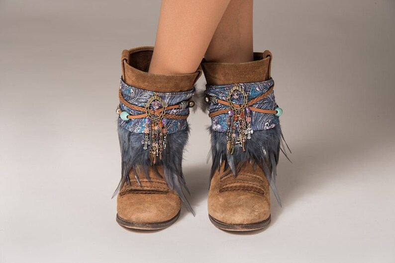 Boot Wrap Ankle / Cover Boots Ethnic / Boot Cuffs / BLUE SILK Etsy