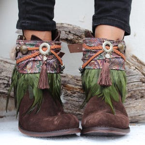 Polsini per stivaletti da festival con nappe / Stivaletti alla caviglia decorati in stile boho / Copristivali alti fino al ginocchio in stile western / Braccialetto alla caviglia in pelle scamosciata per stivali