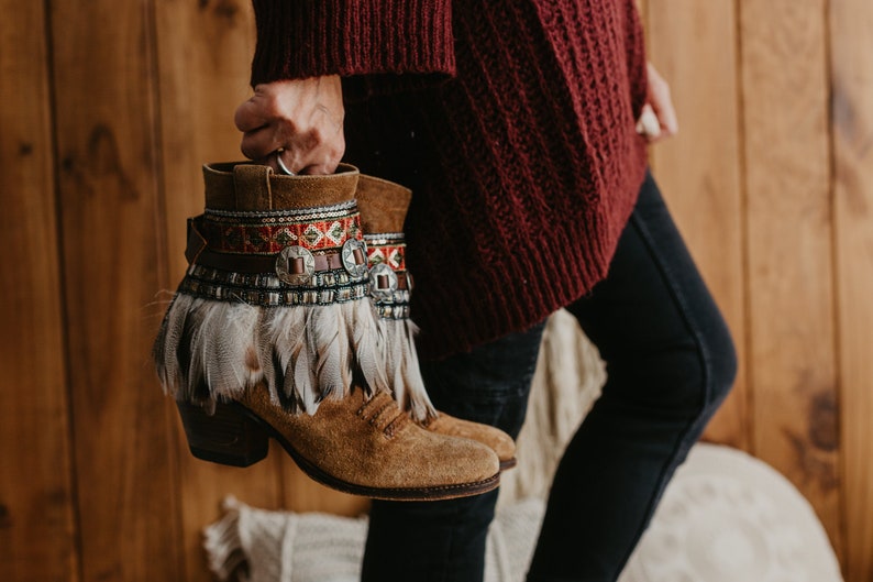 Western Leather Boot Covers, Boho Charms Boot Cuffs, Stylish Boot Accents, Trendy Ankle Boot Wraps, Cowgirl Fashion, Festival Leg Warmers image 4