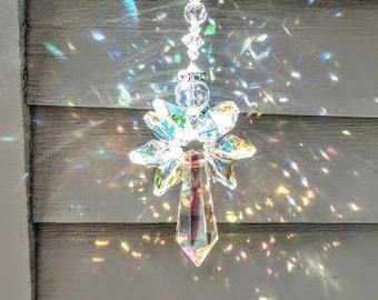 AB Aurora Borealis Crystal Angel Suncatcher / Rainbow Maker / Prism Sun Catcher / Window Car Decor (Rainbows and Whimsy)