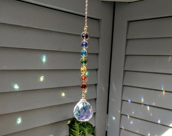 Chakra #2 Crystal Suncatcher Mobile / Meditation / Home Accent Decor / Rainbow Maker / Prism Sun Catcher (Rainbows and Whimsy)