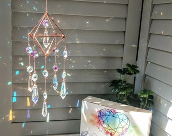 Geometric #3 in Rose Gold - Modern Crystal Suncatcher Mobile / Rainbow Maker / Prism Sun Catcher / Decor - Elemental (Rainbows and Whimsy)