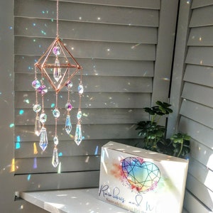 Geometric #3 in Rose Gold - Modern Crystal Suncatcher Mobile / Rainbow Maker / Prism Sun Catcher / Decor - Elemental (Rainbows and Whimsy)