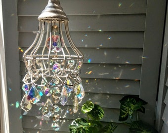Champagne Cottage - Aurora Borealis Suncatcher Mobile with rustic metal frame / Rainbow Maker / Boho Chic Decor (Rainbows and Whimsy)
