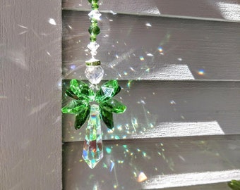 Green Combo Crystal Angel Suncatcher / Rainbow Maker / Prism Sun Catcher / Window Car Decor (Rainbows and Whimsy)