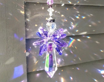 Purple Combo Crystal Angel Suncatcher  / Rainbow Maker / Prism Sun Catcher / Window Car Decor (Rainbows and Whimsy)