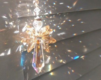 Champagne Crystal Angel Suncatcher  / Rainbow Maker / Prism Sun Catcher / Window Car Decor (Rainbows and Whimsy)