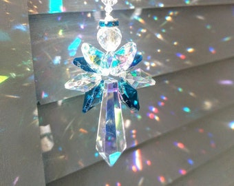 Teal (Blue)  Aurora Borealis Crystal Angel Suncatcher / Car Decor / Rainbow Maker Prism Sun Catcher / Window Car Decor (Rainbows and Whimsy)