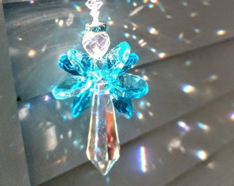 Turquoise Combo Crystal Angel Suncatcher / Rainbow Maker / Prism Sun Catcher / Window Car Decor (Rainbows and Whimsy)