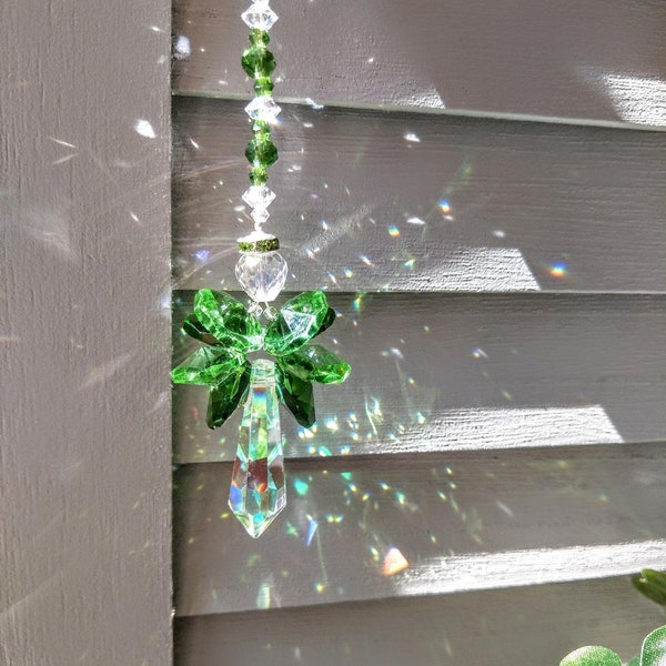 Green Combo Crystal Angel Suncatcher / Rainbow Maker / Prism Sun Catcher / Window Car Decor (Rainbows and Whimsy)