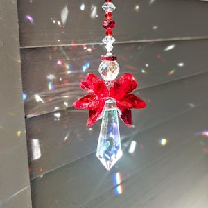 Gift Box Small Red Guardian Angel Suncatcher  Bordeaux & Crystal AB 