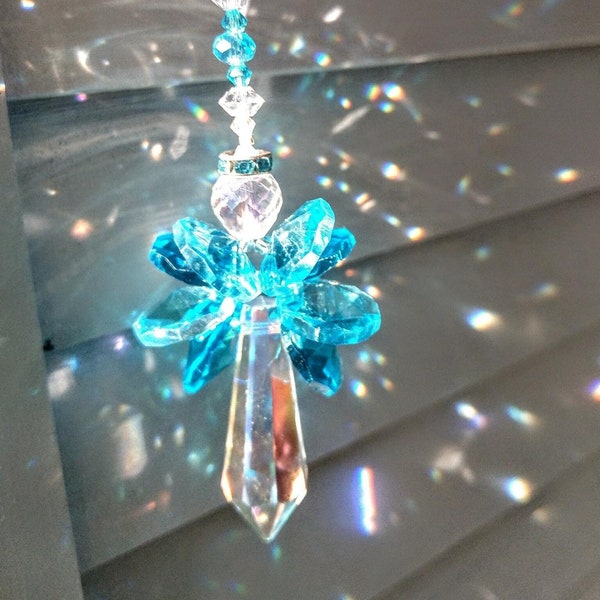 Turquoise Combo Crystal Angel Suncatcher / Rainbow Maker / Prism Sun Catcher / Window Car Decor (Rainbows and Whimsy)