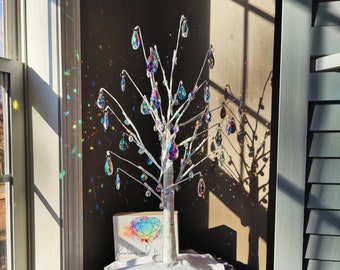 Stunning 2 ft AB Crystal Suncatcher Birch Tree LED Tabletop Centerpiece Display / Rainbow Prisms / Sun Catcher / Rainbows and Whimsy