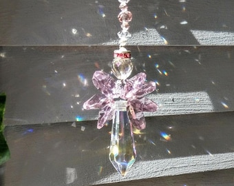 Sweet Pink Crystal Angel Suncatcher / Rainbow Maker / Prism Sun Catcher / Window Car Decor (Rainbows and Whimsy)