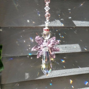 Sweet Pink Crystal Angel Suncatcher / Rainbow Maker / Prism Sun Catcher / Window Car Decor (Rainbows and Whimsy)