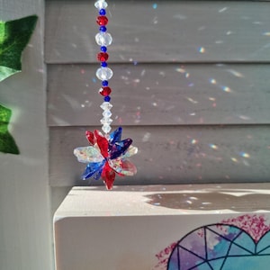 Patriotic Red, Blue and Aurora Borealis Crystal Starburst Suncatcher  Rainbow Maker / Prism Suncatcher / Window Decor (Rainbows and Whimsy)