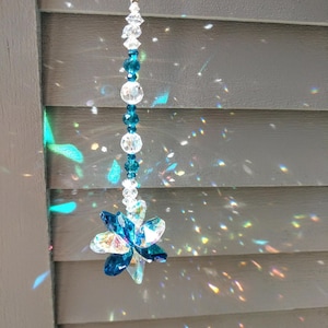 Teal (Blue) Aurora Borealis Starburst Crystal Suncatcher/ Car Decor/ Rainbow Maker/  Prism Suncatcher/  Window Decor (Rainbows and Whimsy)