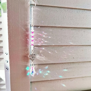 Custom Pink Filigree Heart Crystal Suncatcher - Charmed Collection / Rainbow Maker / Car Decor / Prism Sun Catcher (Rainbows and Whimsy)