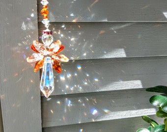 Orange Combo Crystal Angel Suncatcher  / Rainbow Maker / Prism Sun Catcher / Window Car Decor (Rainbows and Whimsy)