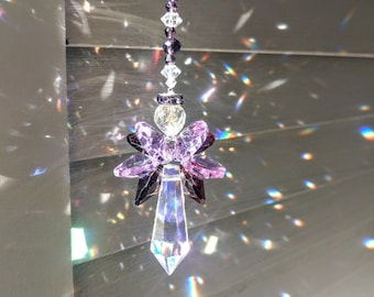 Deep Purple Combo Crystal Angel Suncatcher  / Rainbow Maker / Prism Sun Catcher / Window Car Decor (Rainbows and Whimsy)