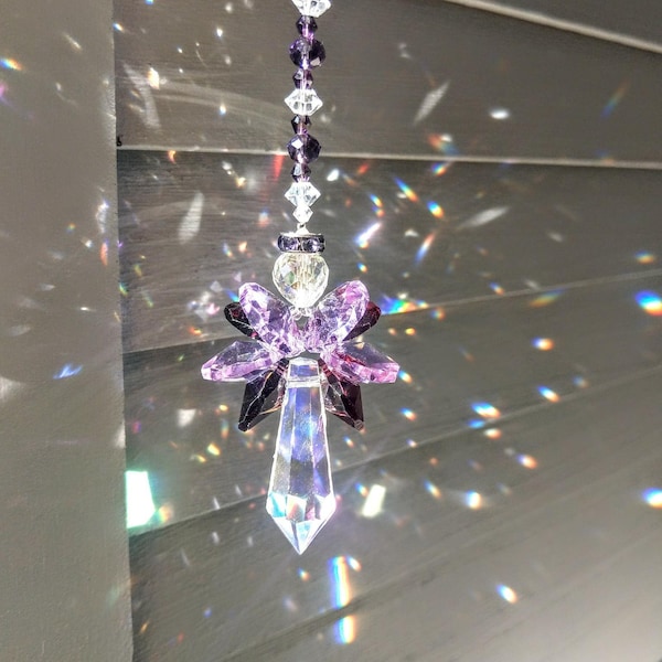 Deep Purple Combo Crystal Angel Suncatcher  / Rainbow Maker / Prism Sun Catcher / Window Car Decor (Rainbows and Whimsy)