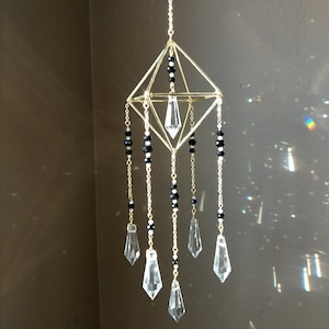 Geometric #1 in Black - Modern Crystal Suncatcher Mobile / Rainbow Maker / Prism Sun Catcher / Decor - Elemental (Rainbows and Whimsy)