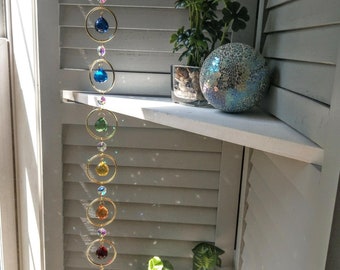 Chakra #1 Crystal Suncatcher Mobile / Meditation / Home Accent Decor / Rainbow Maker / Prism Sun Catcher (Rainbows and Whimsy)