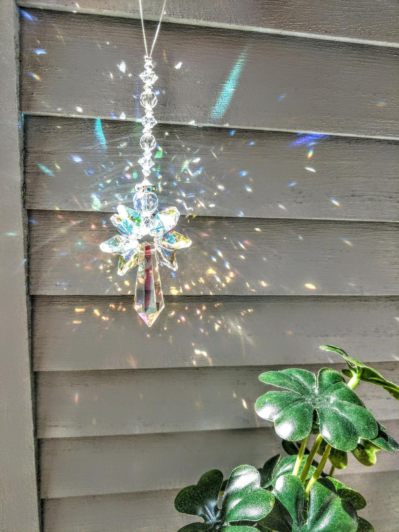 AB Aurora Borealis Crystal Angel Suncatcher / Rainbow Maker / Prism Sun Catcher / Window Car Decor (Rainbows and Whimsy)
