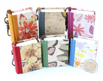 Mini book keychain with your name or short text on spine, many colors