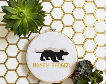 Honey badger cross stitch pattern, cute cross stitch, easy cross stitch, housewarming gift, birthday gift modern cross stitch quirky,animals